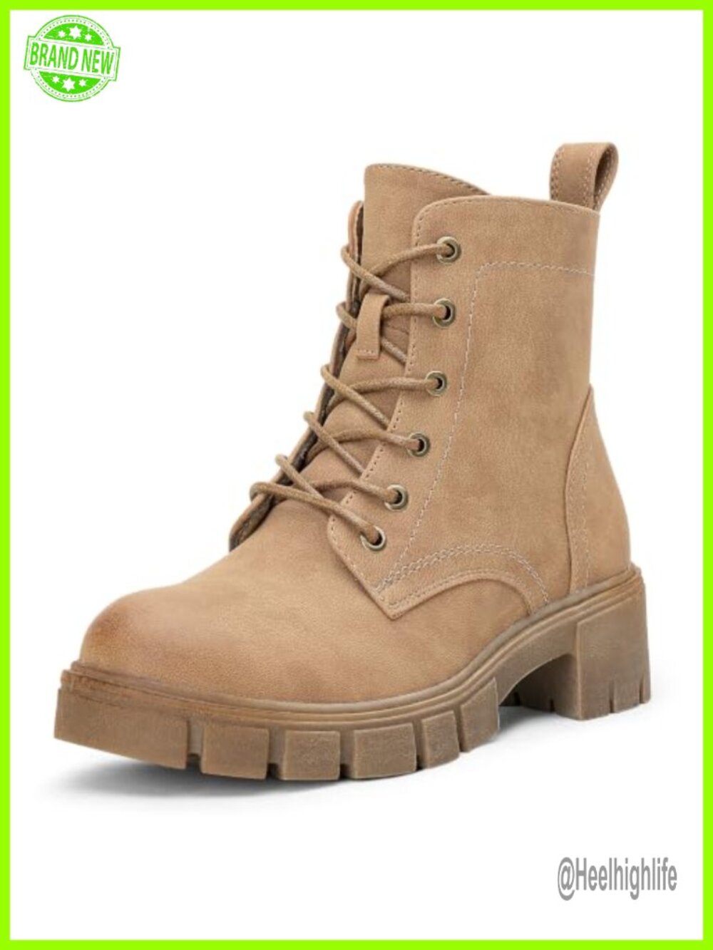 Lace-Up Combat Ankle Boots Faux Leather Chunky Platform Heel